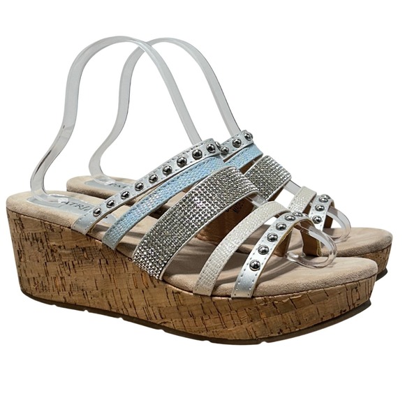 Patrizia Shoes - Patrizia Multistrap Womens Slip On Open Toe Rhinestone Accent‎ Wedge Sandal -42